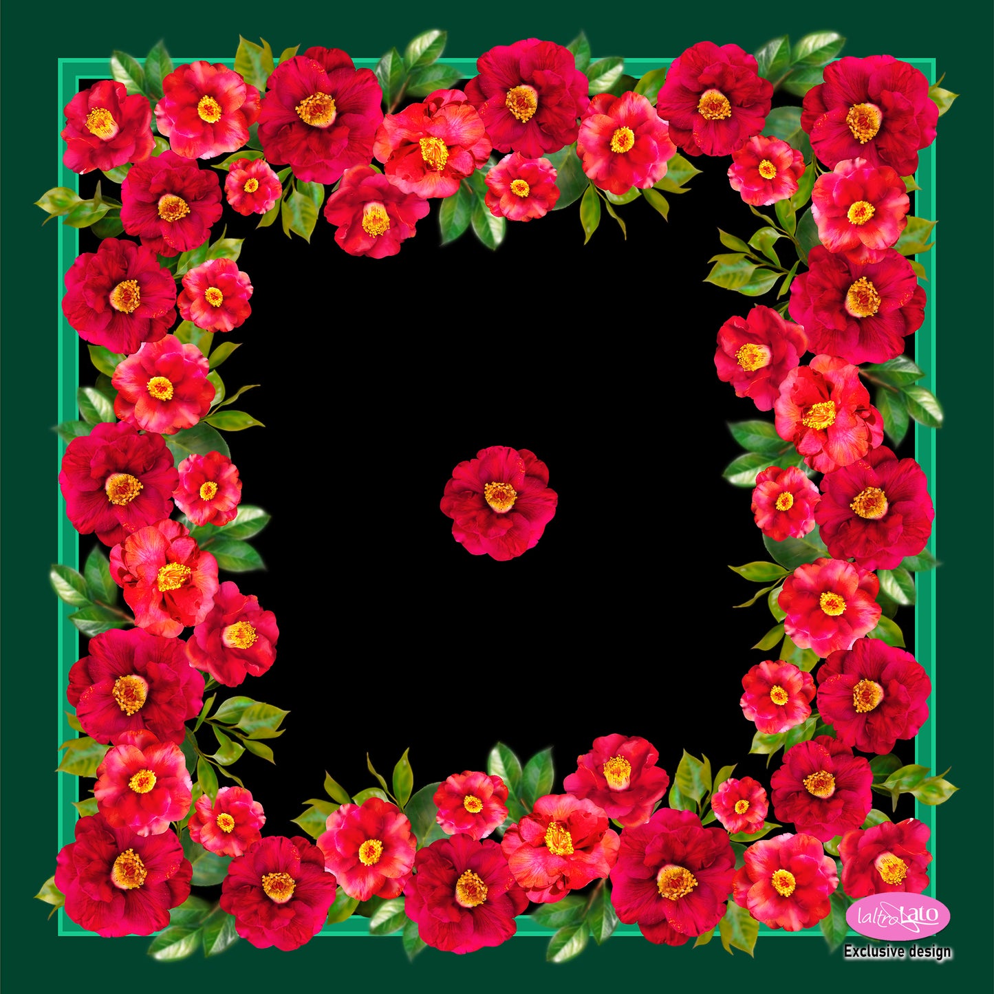 FOULARD PURA SETA CAMELIE fondo nero