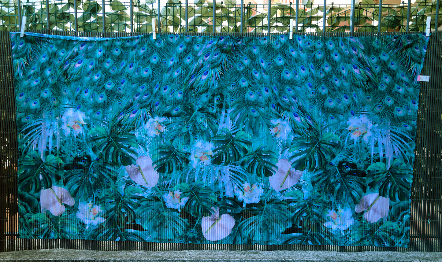 PAREO/STOLA TULLE PIUME DI PAVONE