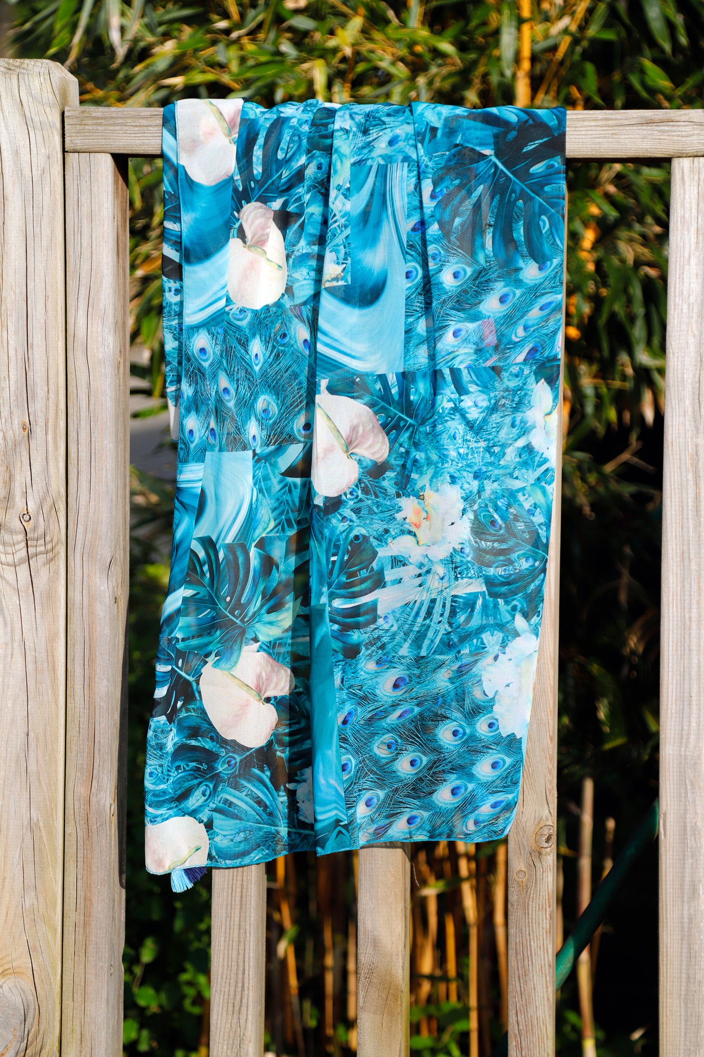 SCIARPE ECO-CHIFFON PATCH PAVONE