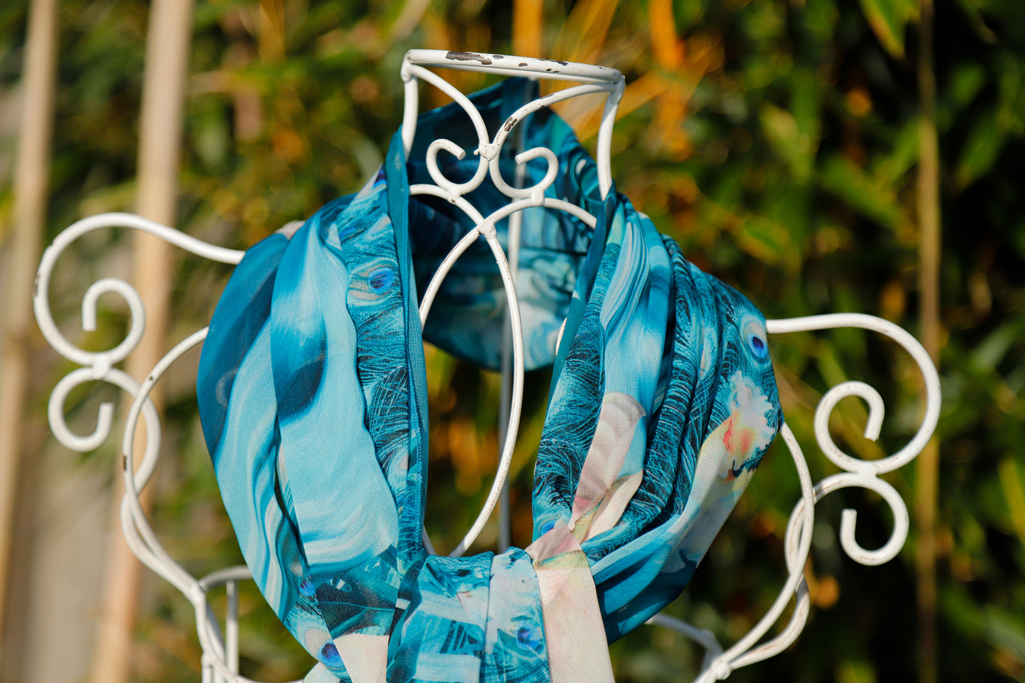 SCIARPE ECO-CHIFFON PATCH PAVONE