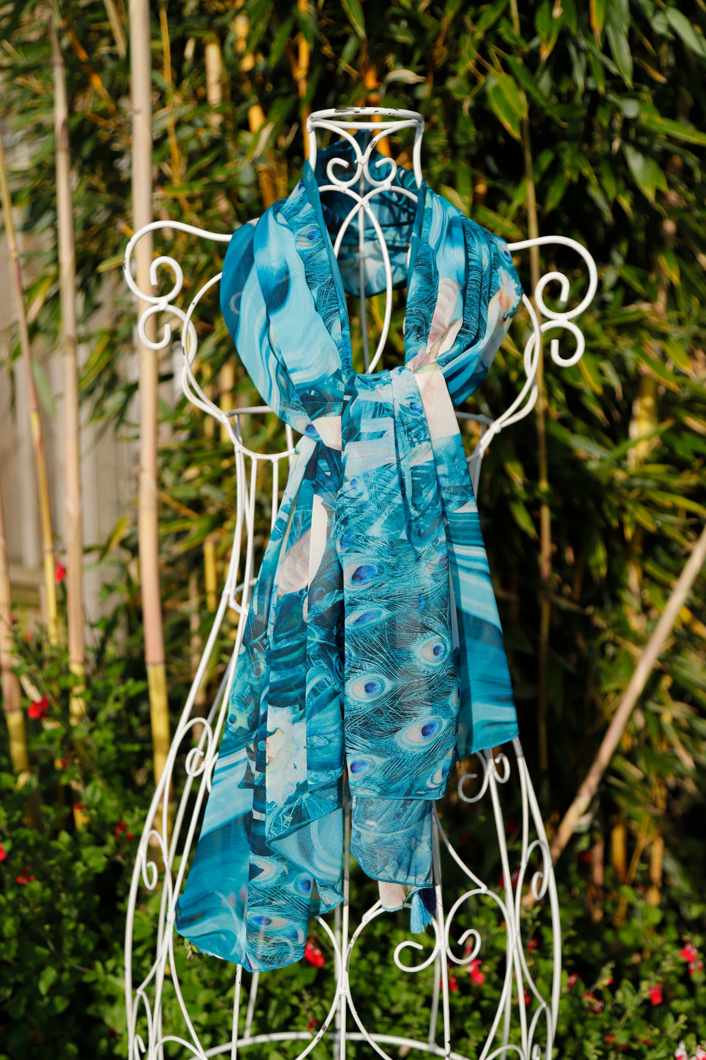 SCIARPE ECO-CHIFFON PATCH PAVONE