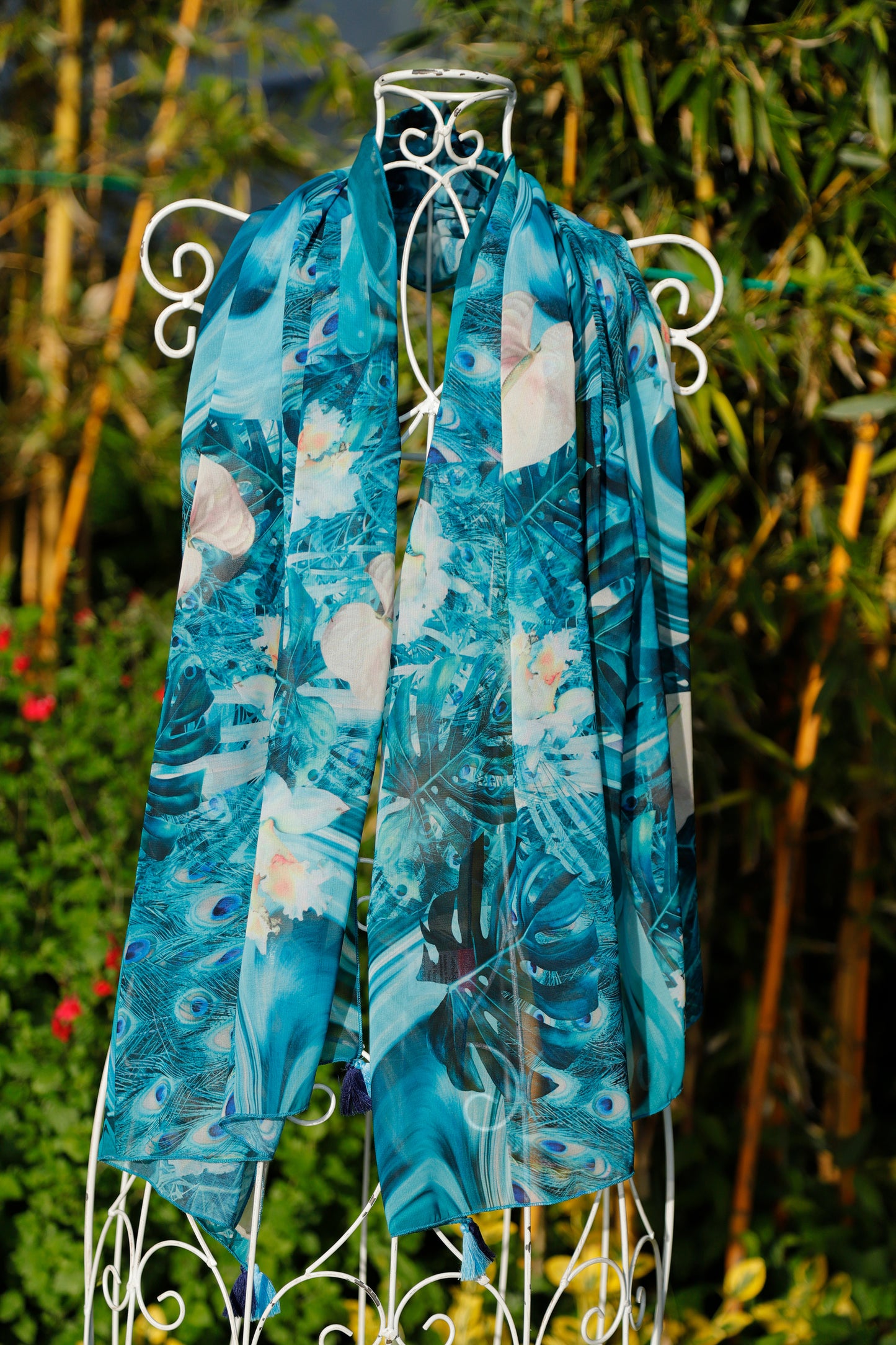 SCIARPE ECO-CHIFFON PATCH PAVONE