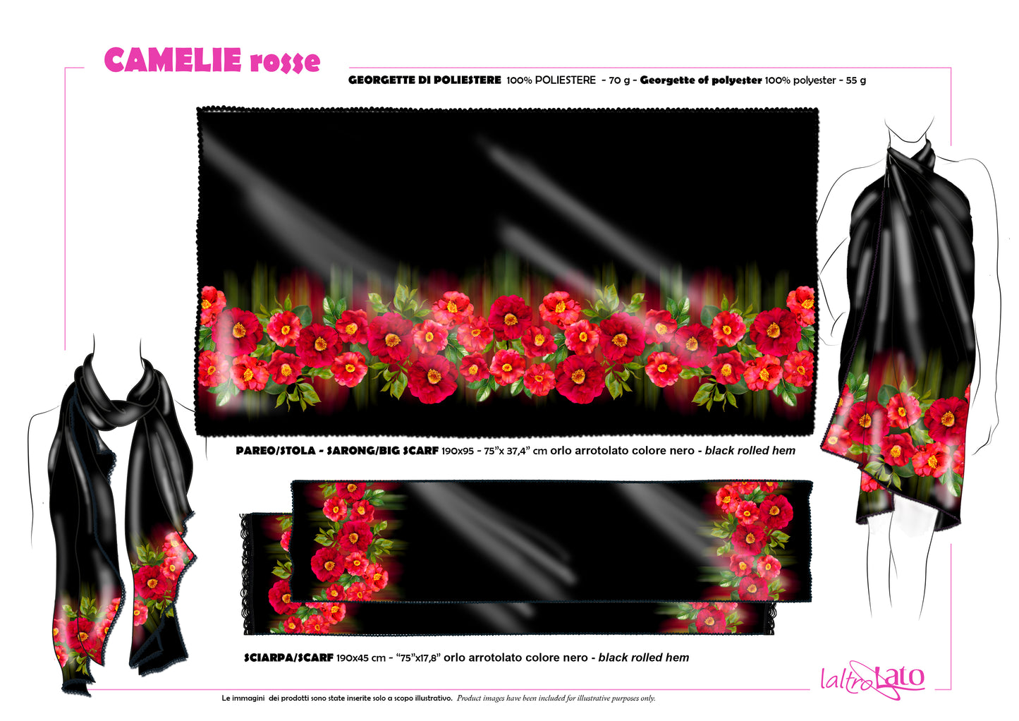 STOLA/PAREO GEORGETTE CAMELIE fondo nero