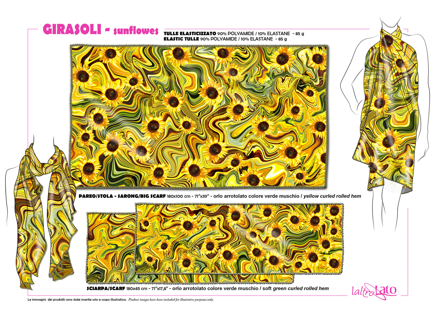 PAREO TULLE ELASTICIZZATO FLUIDO e GIRASOLI