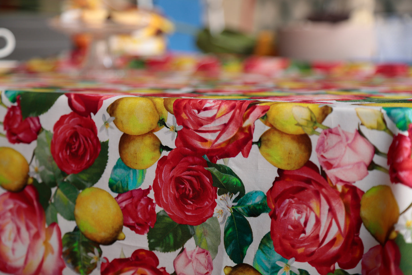 TOVAGLIA ROSE E LIMONI tela puro cotone