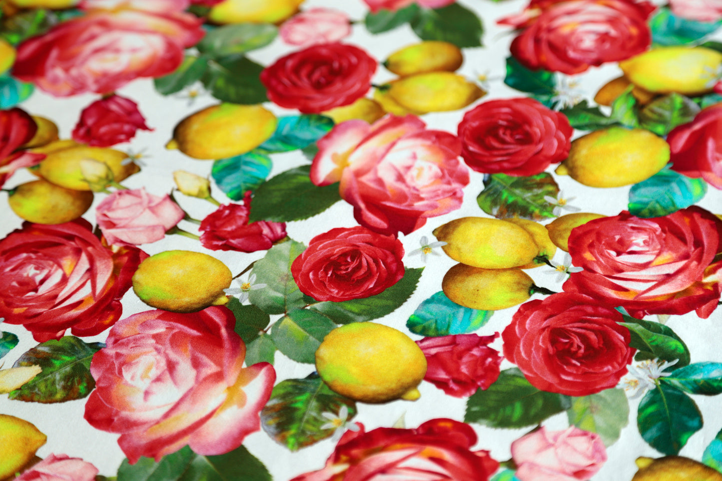 TOVAGLIA ROSE E LIMONI tela puro cotone