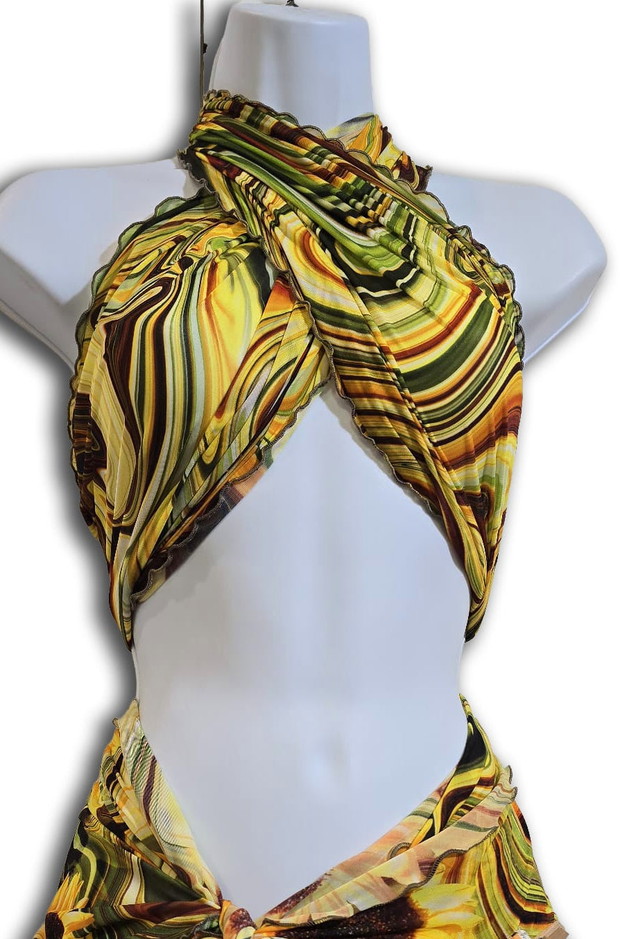 SCIARPA TULLE ELASTICIZZATO FLUIDO e GIRASOLI