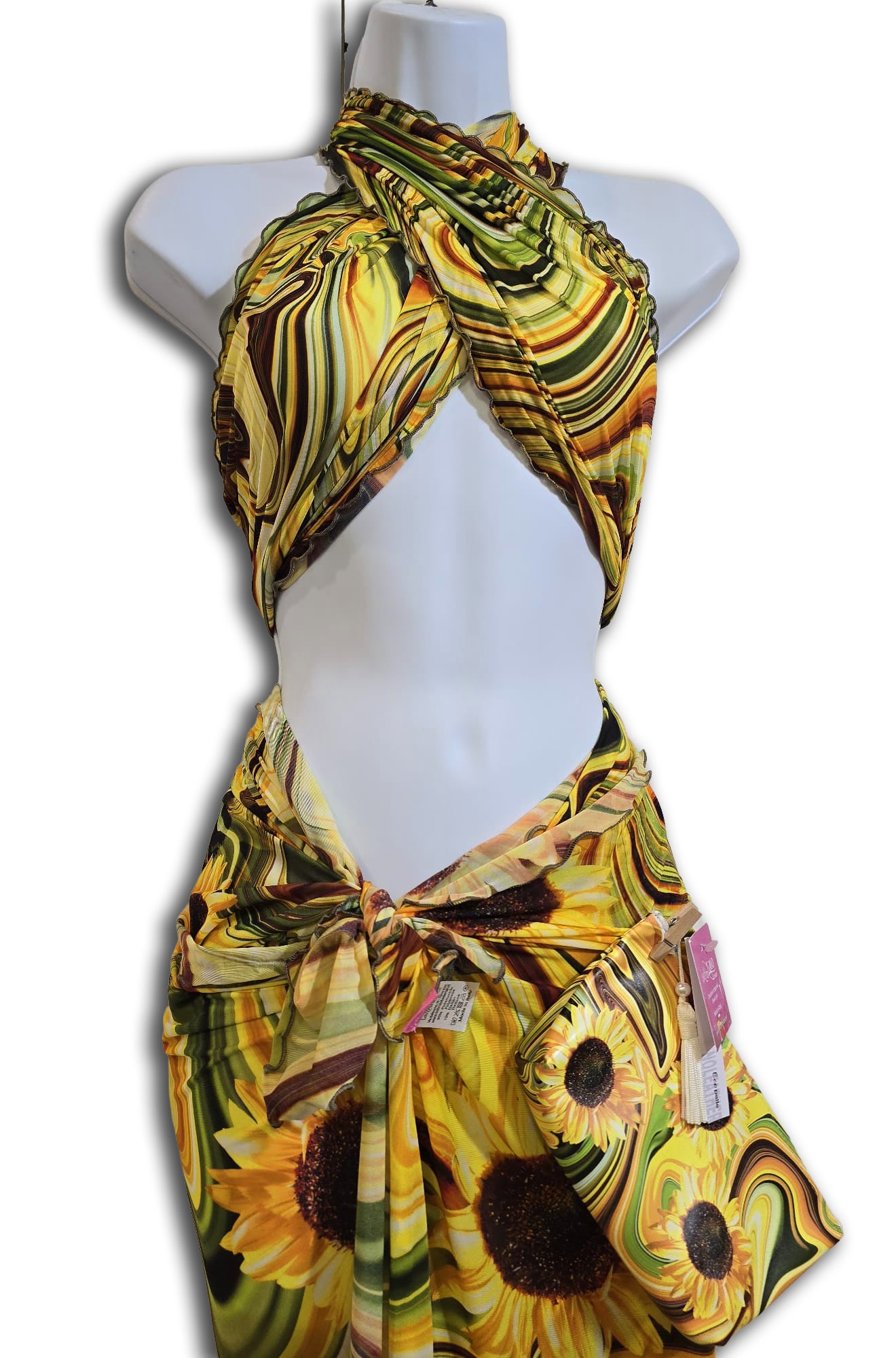 PAREO TULLE ELASTICIZZATO FLUIDO e GIRASOLI