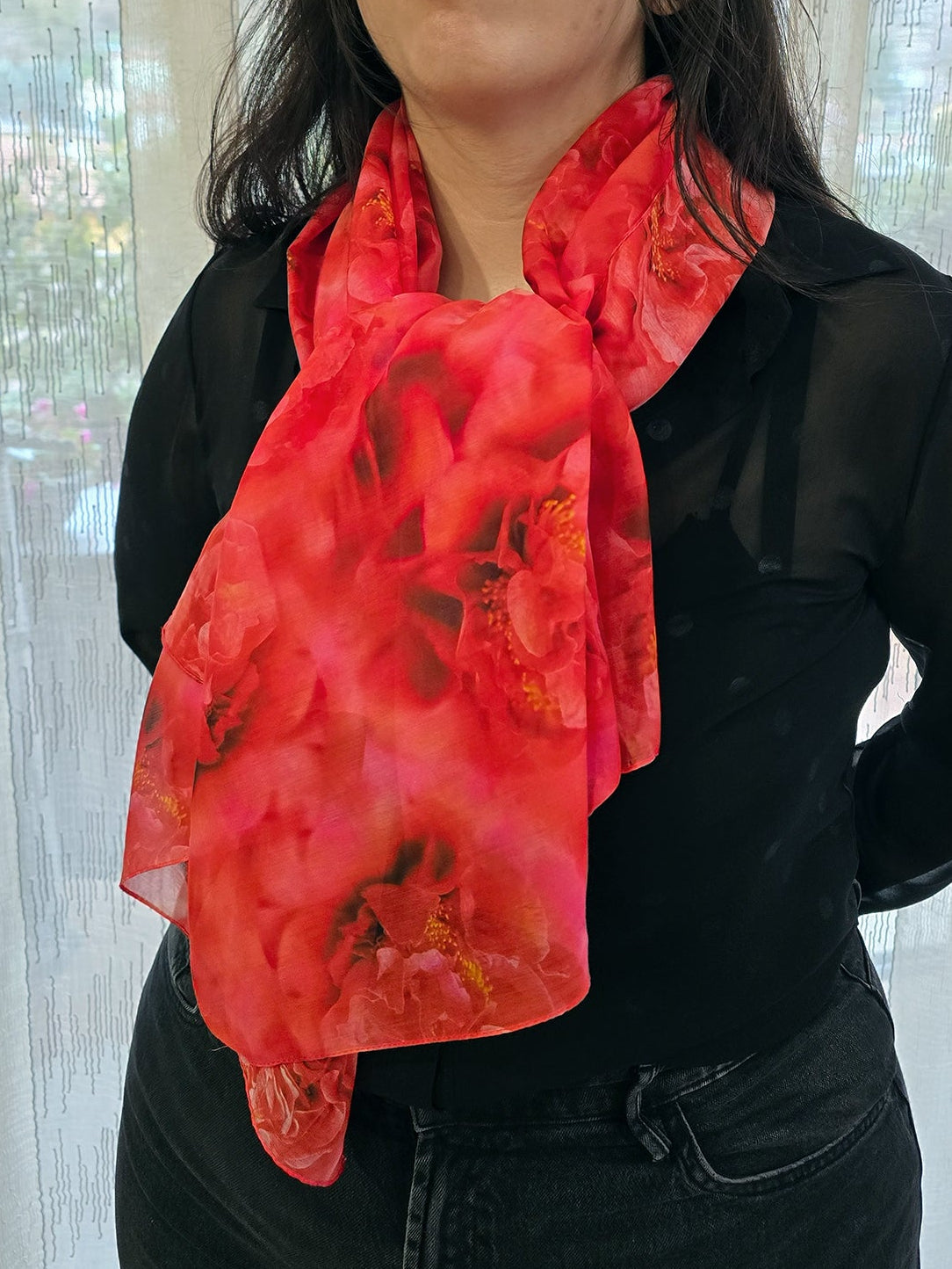 SCIARPA COTONE e SETA CAMELIE