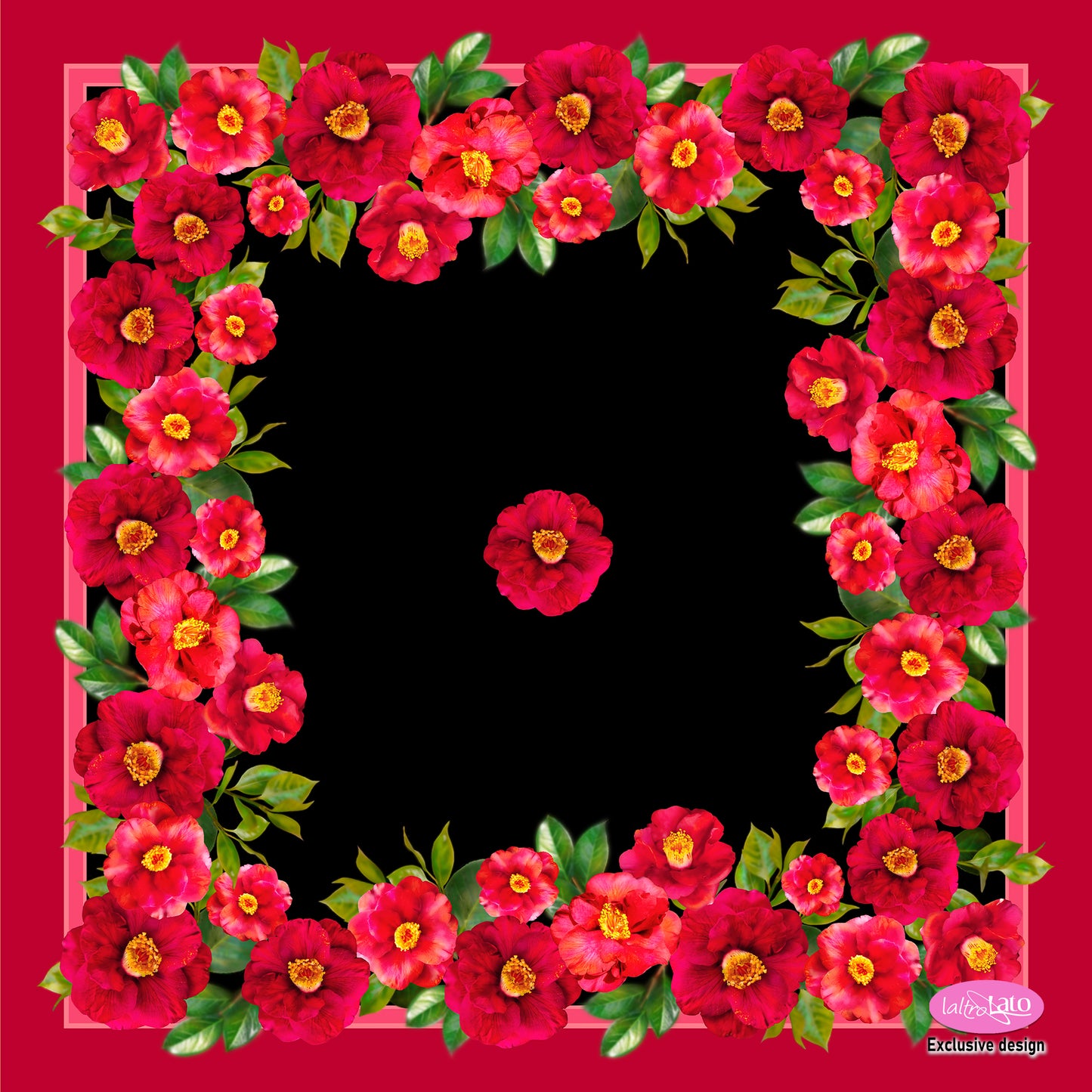 FOULARD PURA SETA CAMELIE fondo nero