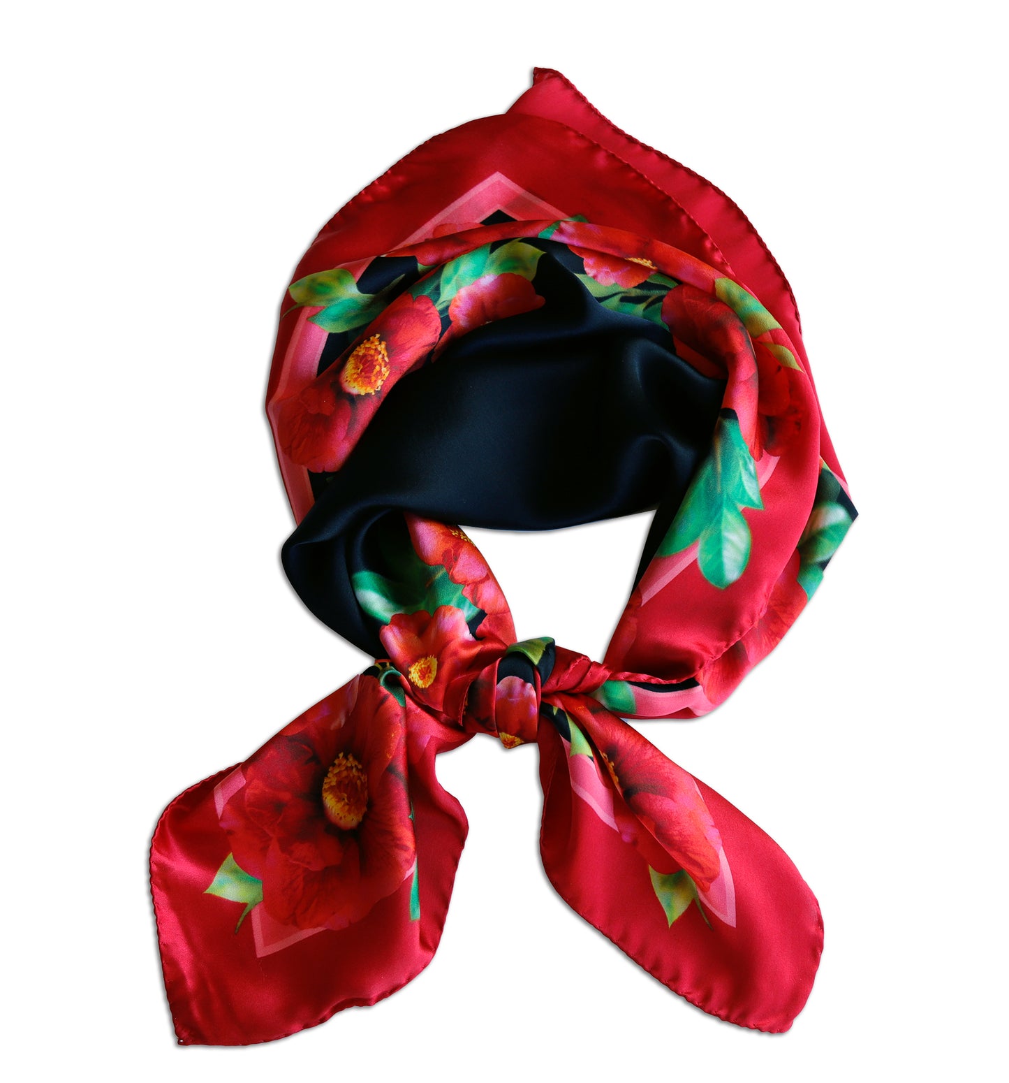 FOULARD PURA SETA CAMELIE fondo nero