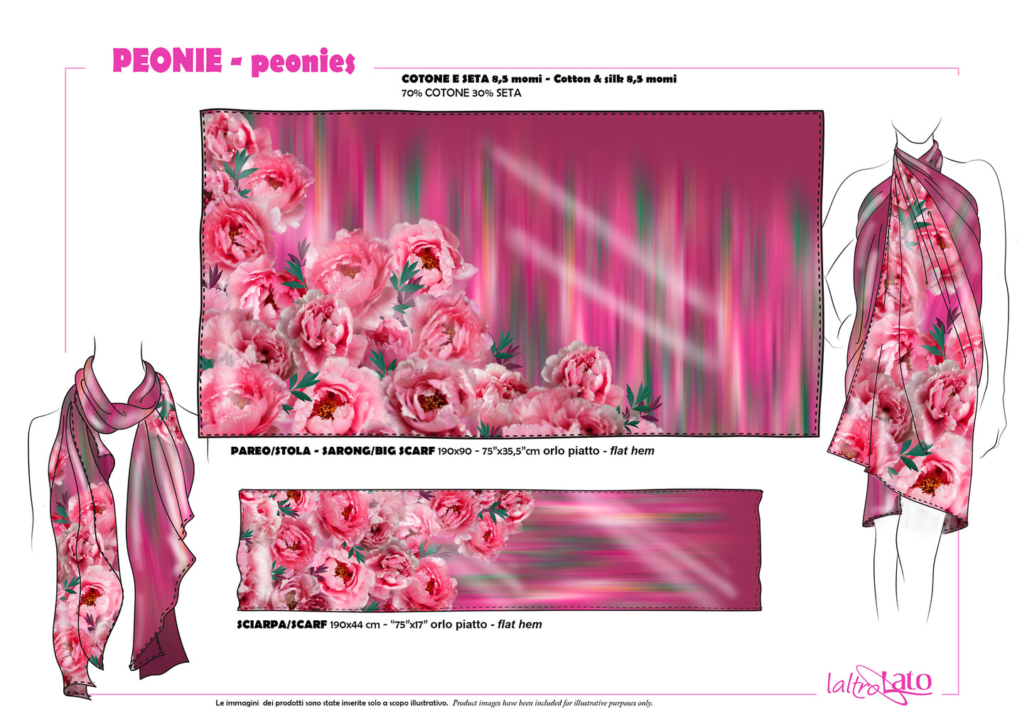 SCIARPA COTONE e SETA PEONIE