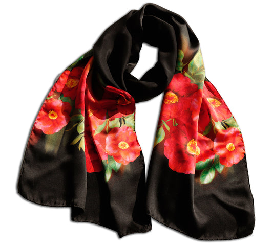 SCIARPA PURA SETA CAMELIE fondo nero